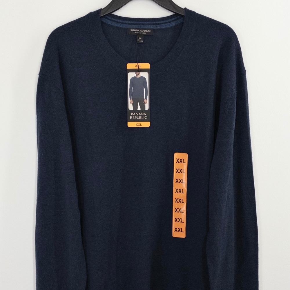 Banana Republic Merino Wool Sweater Men's XXL Navy Crew Neck Lightweight NWT - Picture 7 of 7